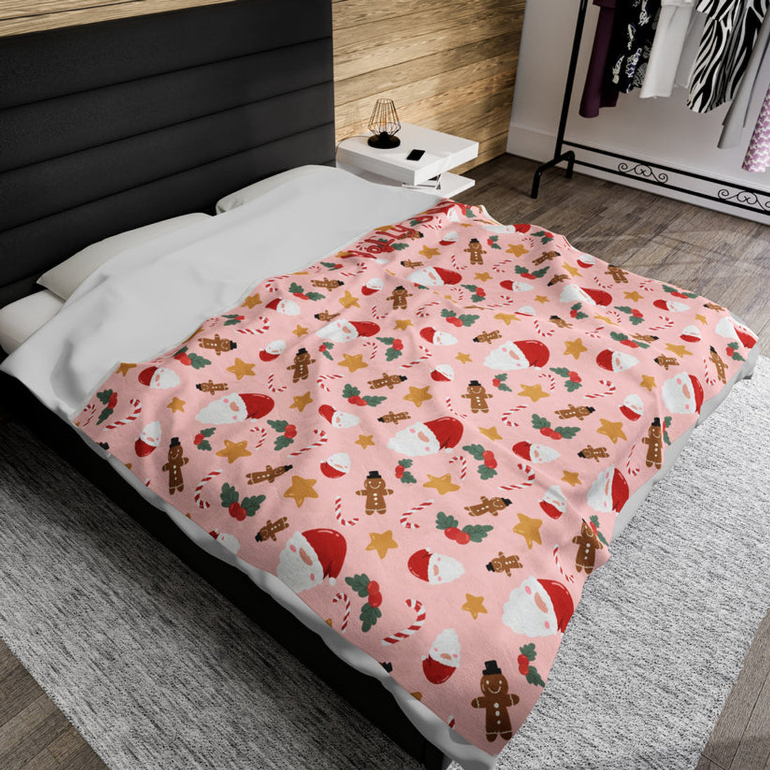 FUNSTUFFPRINT Holly Jolly Velveteen Plush Blanket
