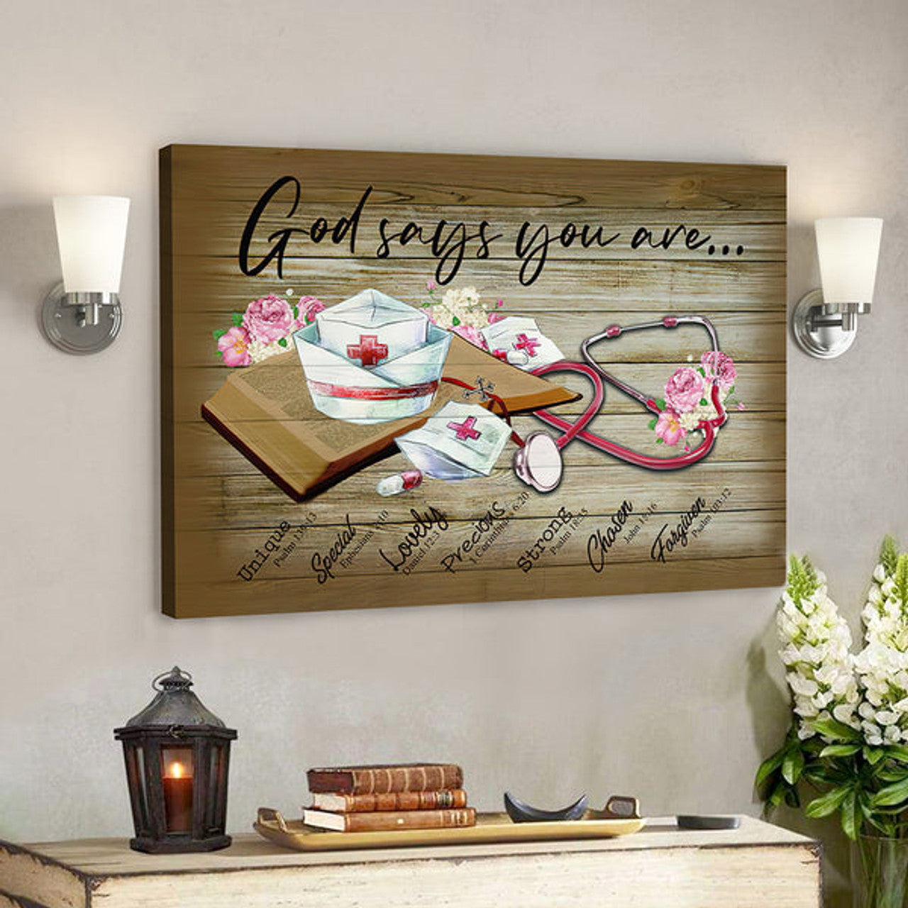 Scripture Canvas Wall Art - Jesus Canvas Art - Bible Verse Canvas - God Says You Are Nurse Canvas Poster 