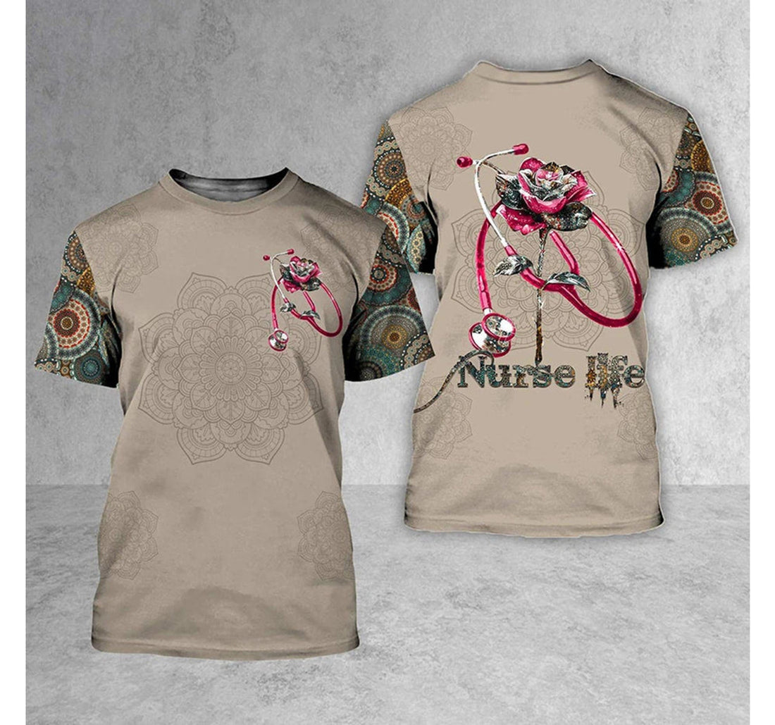 FUNSTUFFPRINT Personalized Nurse Life Rose Mandala Pattern 3D All Over Printed 3D T-shirt