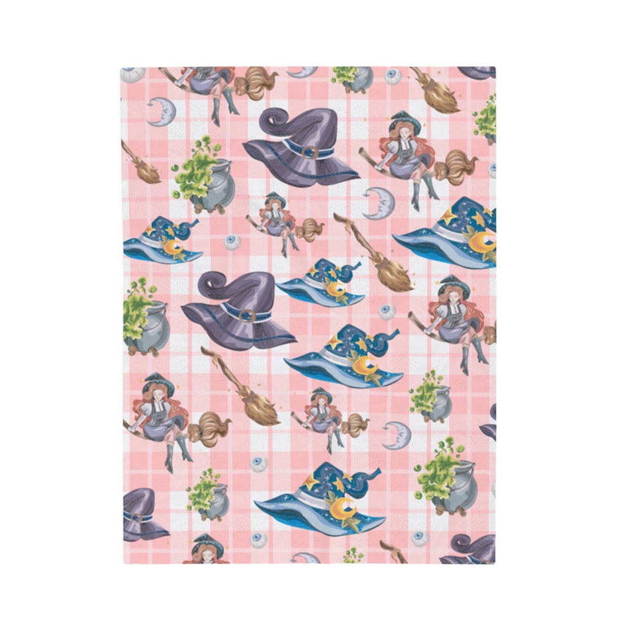 FUNSTUFFPRINT Pink Witch Velveteen Plush Blanket
