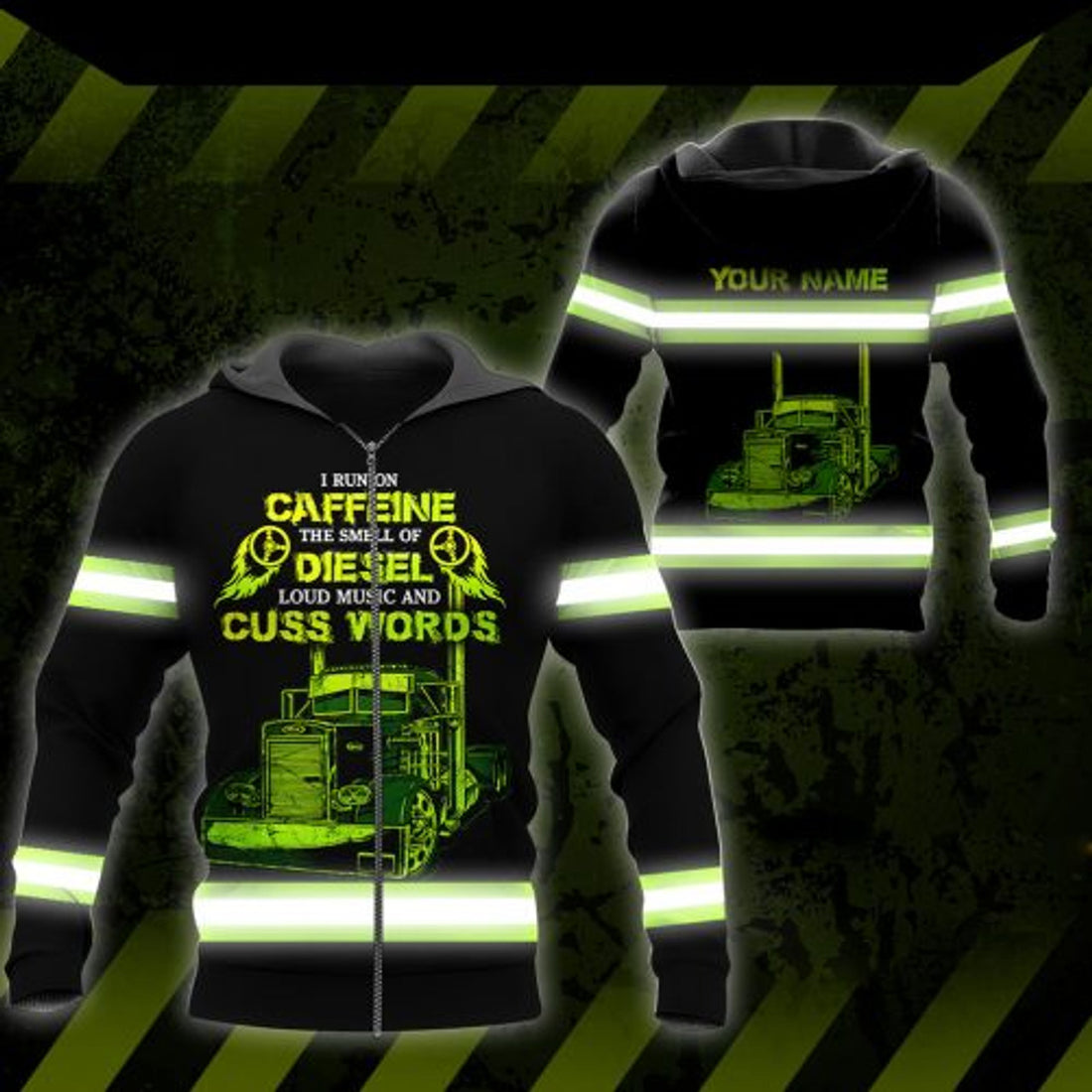 FUNSTUFFPRINT Personalized Trucker 3D Hoodie I Run On Caffeine The Smell Of Diesel 3D Hoodie and Zip Hoodie