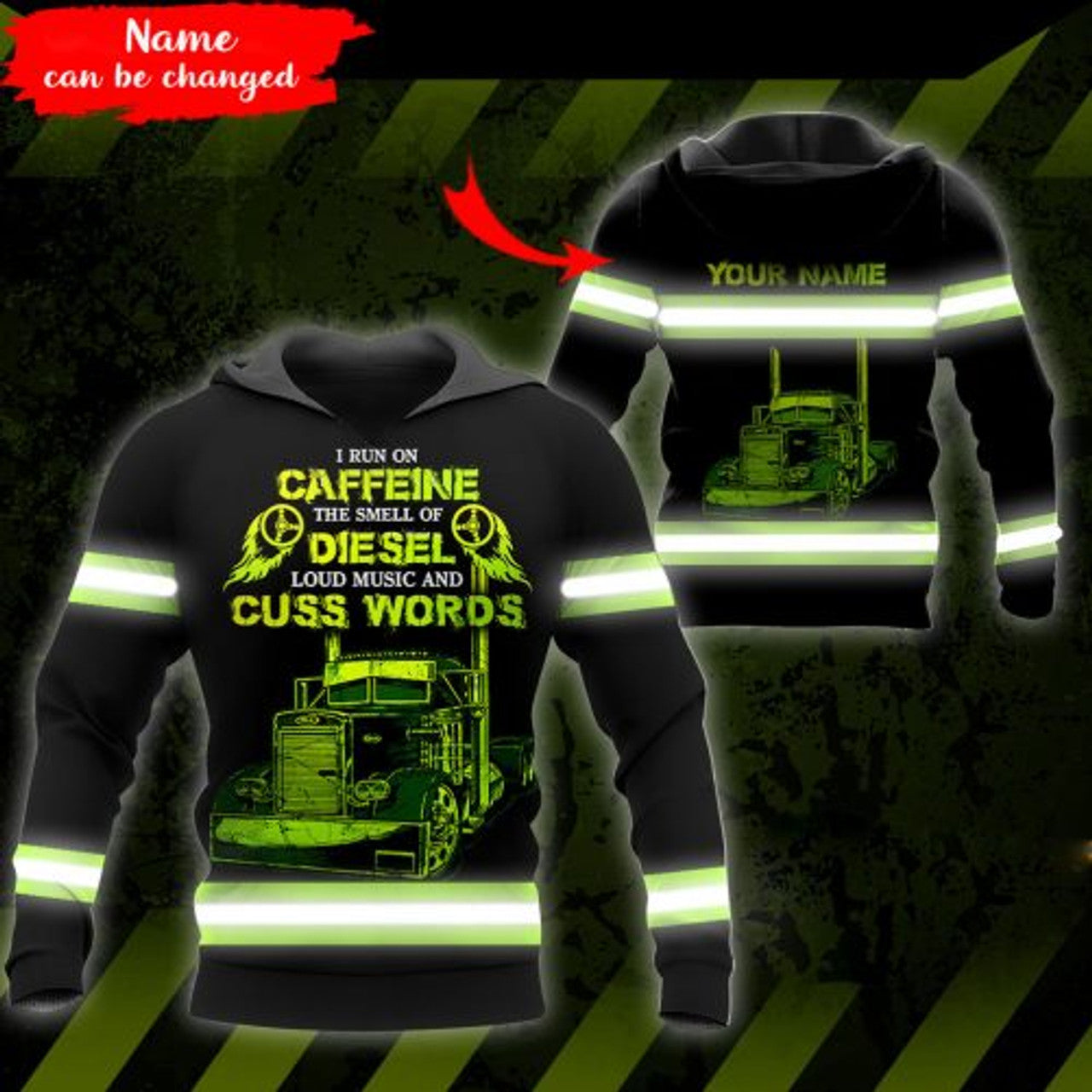FUNSTUFFPRINT Personalized Trucker 3D Hoodie I Run On Caffeine The Smell Of Diesel 3D Hoodie and Zip Hoodie