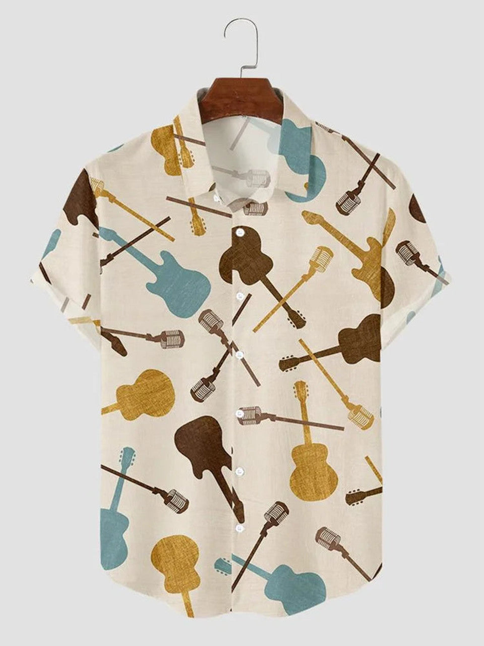 Men's Simple Music Guitar Print Casual Shirt, Hawaiian shirt for men