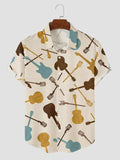 Men's Simple Music Guitar Print Casual Shirt, Hawaiian shirt for men
