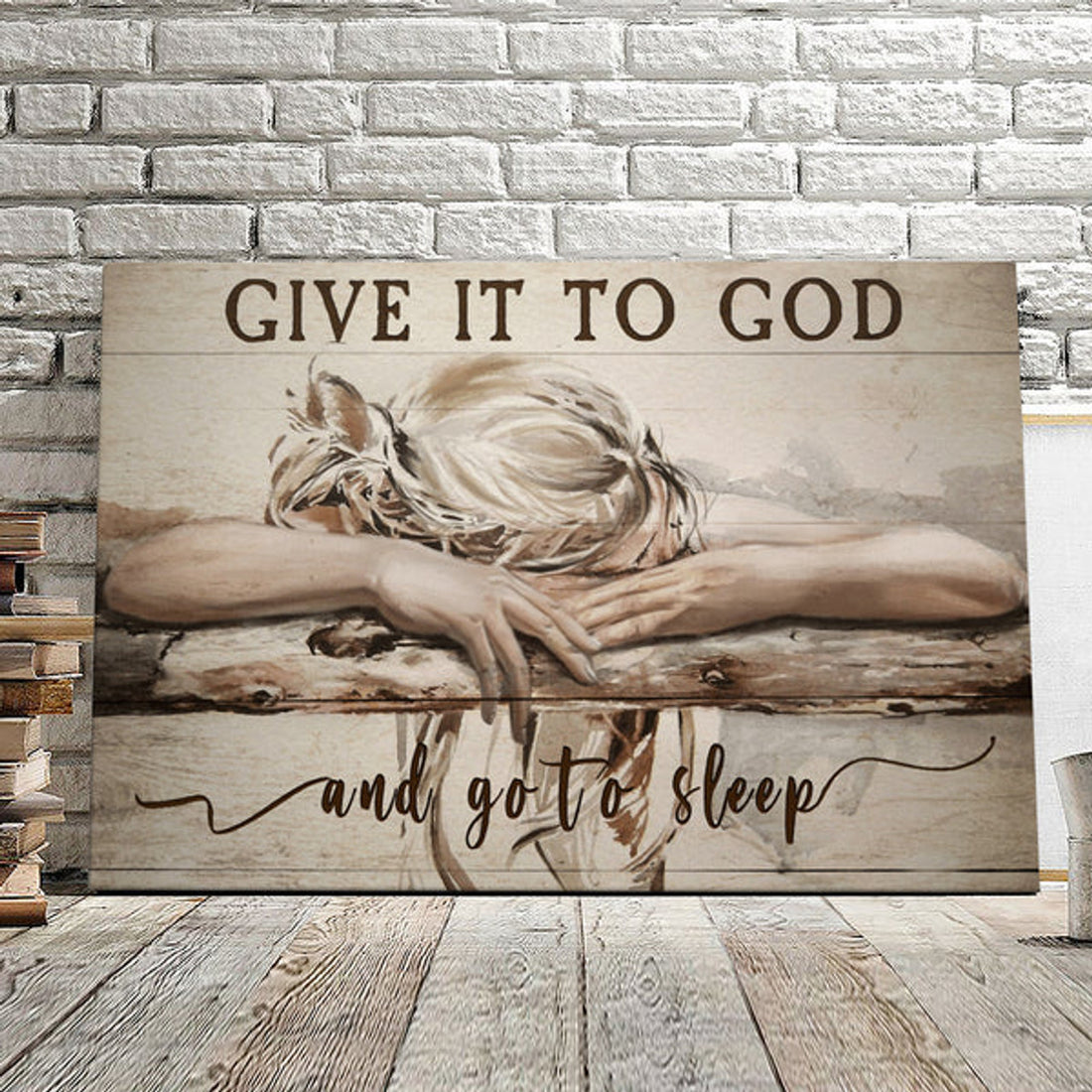 Sleeping Girl Give It To God And Go To Sleep Canvas Wall Art - Christian Canvas Prints - Faith Canvas - Bible Verse Canvas 