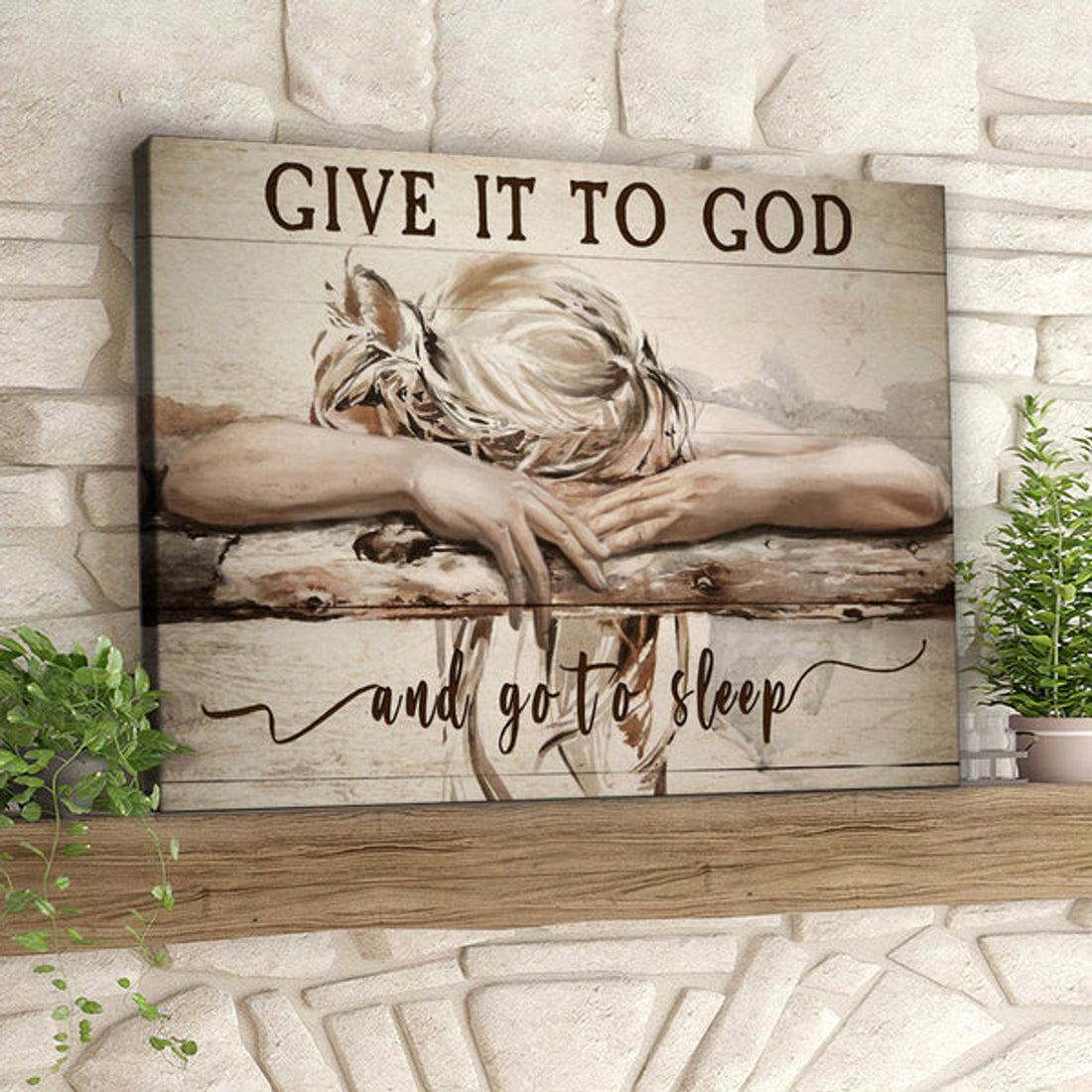 Sleeping Girl Give It To God And Go To Sleep Canvas Wall Art - Christian Canvas Prints - Faith Canvas - Bible Verse Canvas 
