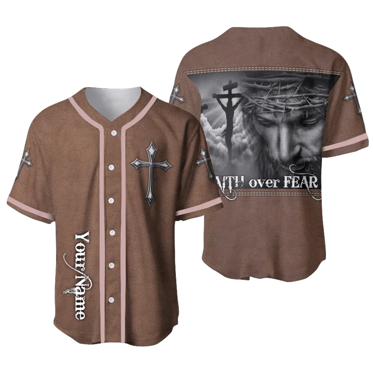 Personalized Jesus Baseball Jersey - Cross, Christ Baseball Jersey - Gift For Christians - Faith Over Fear Custom Baseball Jersey Shirt For Men Women