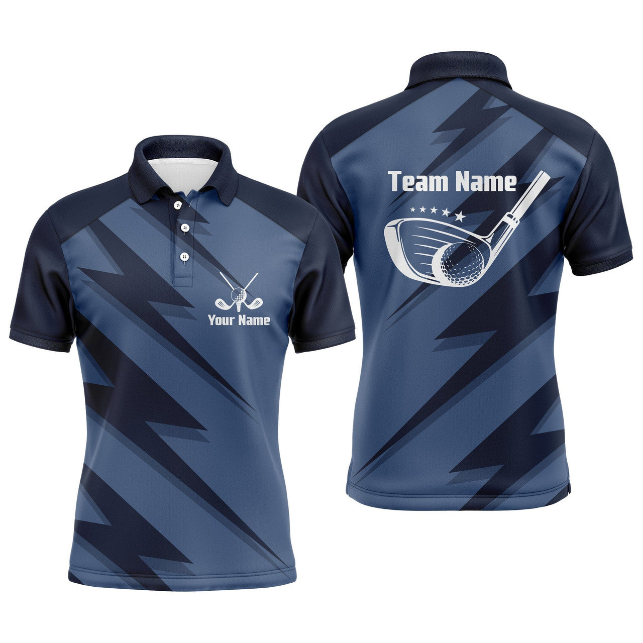 Custom Golf Men Polo Shirt - Blue Lightning Custom Name And Team Name Golfing Apparel - Personalized Sports Gift For Golf Lover, Male, Husband, Boyfriend