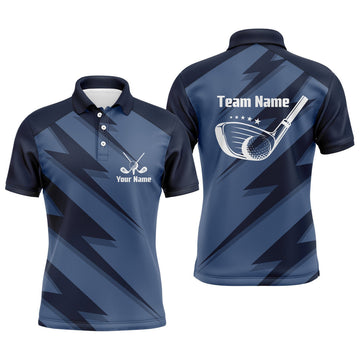 Custom Golf Men Polo Shirt - Blue Lightning Custom Name And Team Name Golfing Apparel - Personalized Sports Gift For Golf Lover, Male, Husband, Boyfriend