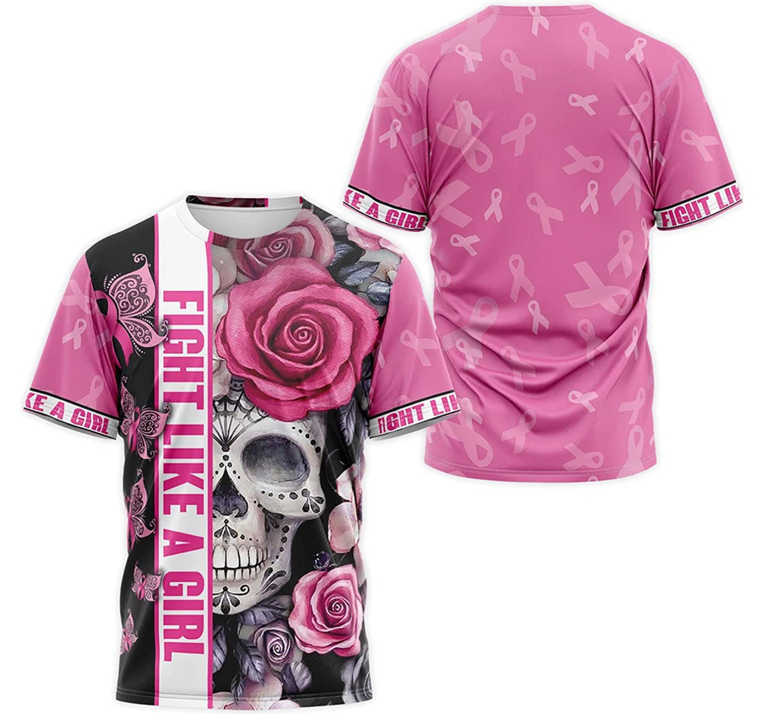 FUNSTUFFPRINT Personalized T-Shirt, Hoodie - Fight Like A Girl Rose Skull Awareness Pattern 3D T-shirt