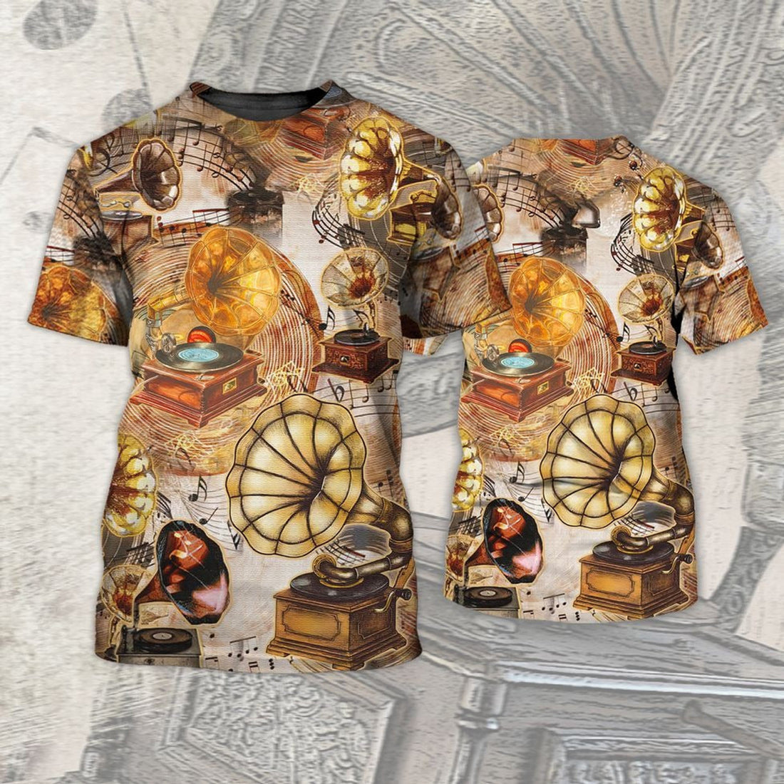 FUNSTUFFPRINT Gramophone Vinyl Records 3D T-Shirt, 3D All Over PrinT-Shirt For Music Lovers 3D T-shirt