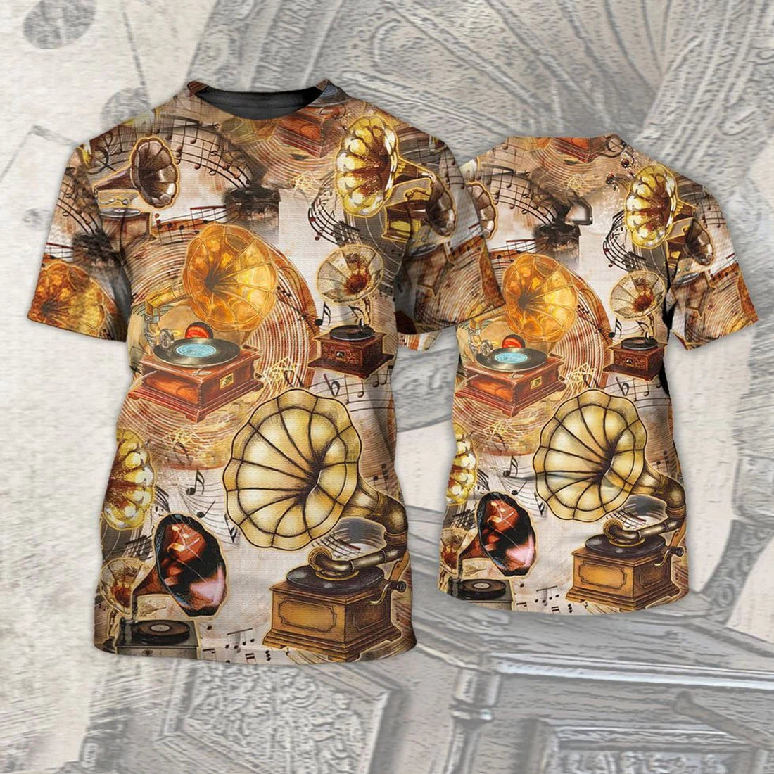 Gramophone Vinyl Records 3D T-Shirt, 3D All Over PrinT-Shirt For Music Lovers