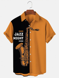 Fashionable Jazz Musical Instrument Print Color Contrast Men'S Shirt, Summer Gift For Women, Men