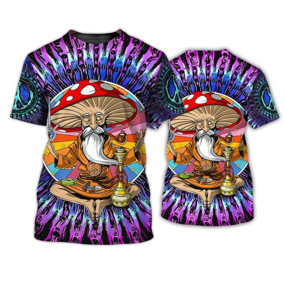 FUNSTUFFPRINT Old Man Hippie 3D All Over Print T-Shirt, Hippie Shirts For Men And Women, Mushroom Hippie 3D T-Shirt