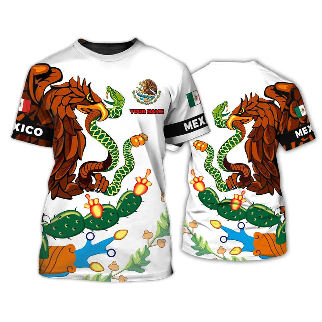Customized With Name Mexico Snake Eagle T-Shirt, 3D Mexico Shirt For Him Her, Mexican Shirts