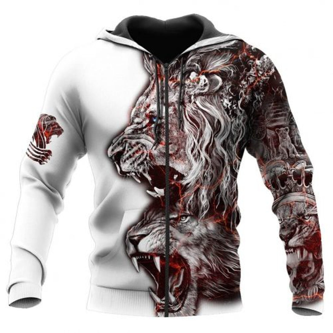 FUNSTUFFPRINT Lion Roar 3D All Over Printed Hoodie For Men White 3D Hoodie and Zip Hoodie