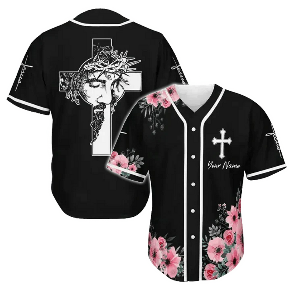 Personalized Jesus Baseball Jersey - Cross, God, Flower, Faith Baseball Jersey - Gift For Christians - Custom Baseball Jersey Shirt For Men Women