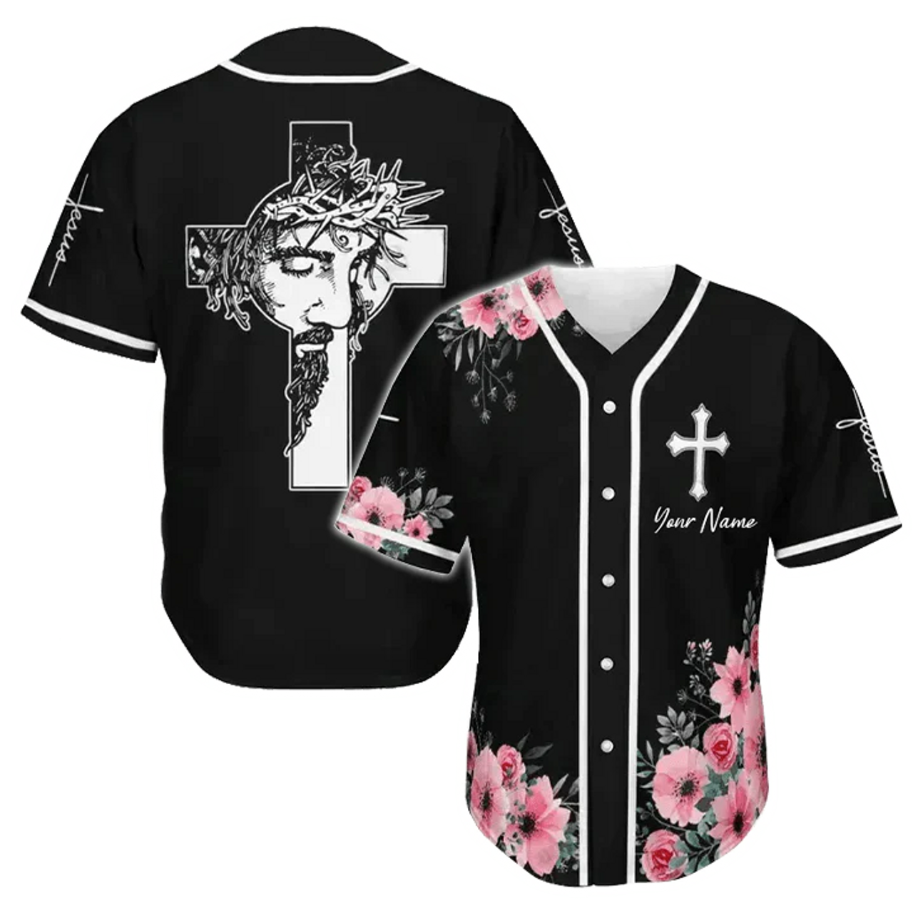 Personalized Jesus Baseball Jersey - Cross, God, Flower, Faith Baseball Jersey - Gift For Christians - Custom Baseball Jersey Shirt For Men Women