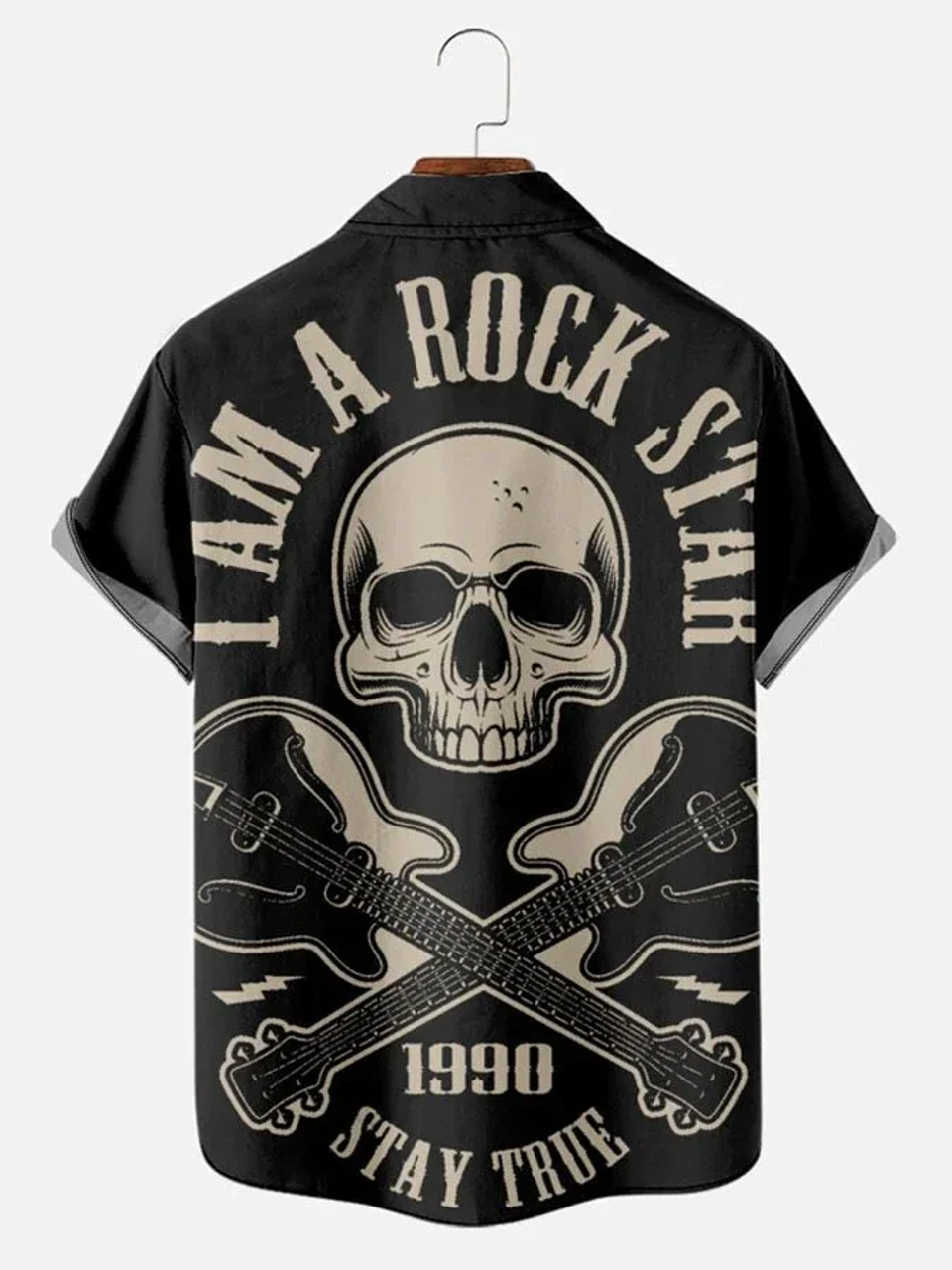Men's Retro Rock Guitar Casual Short Sleeve Bowling hawaiian Shirt