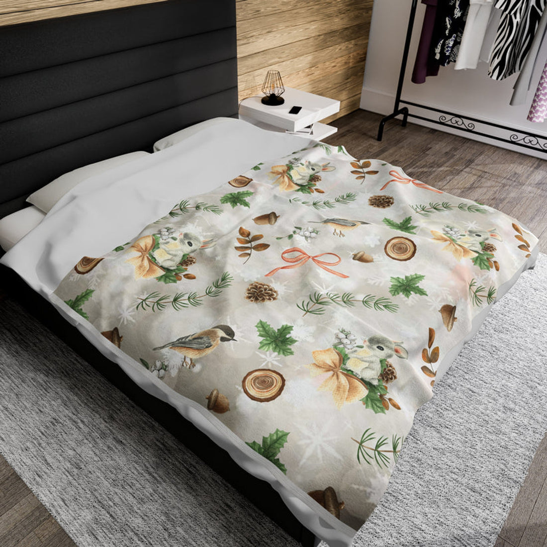 FUNSTUFFPRINT Winter Bunny Velveteen Plush Blanket