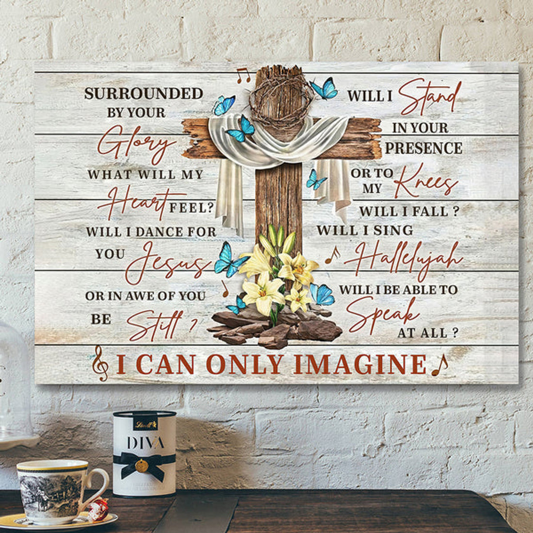 Christian Canvas Wall Art - I Can Only Imagine Song Lyrics Holy Cross For Christian Canvas Poster 