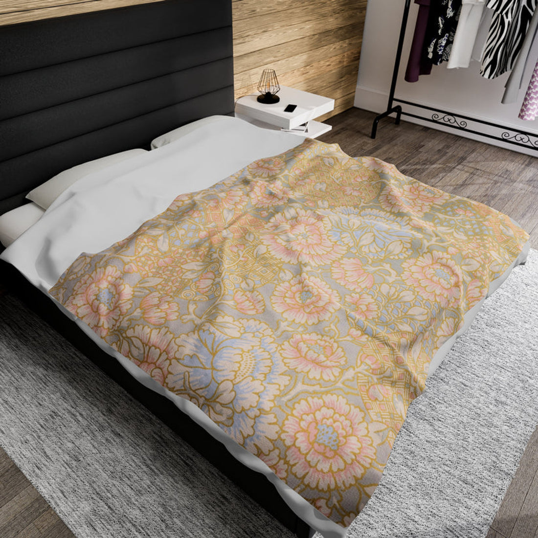 FUNSTUFFPRINT Vintage Floral Velveteen Plush Blanket