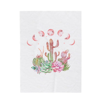 FUNSTUFFPRINT Cactus Moon Phase Velveteen Plush Blanket