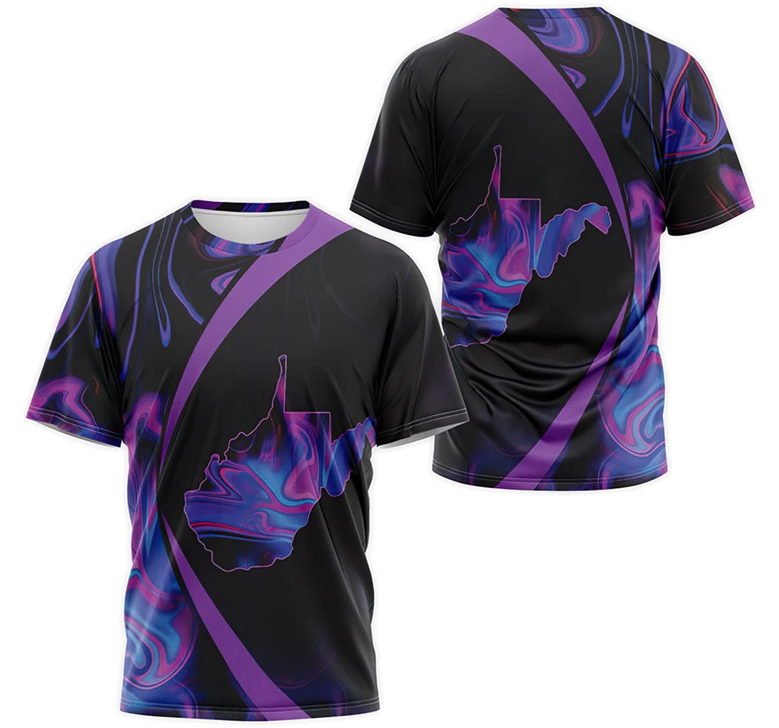 FUNSTUFFPRINT Personalized T-Shirt, Hoodie - Purple Gradient West Virginia Flag Map 3D T-shirt