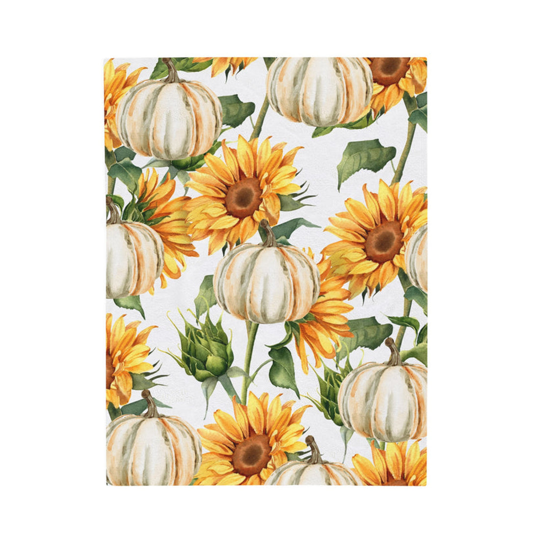 FUNSTUFFPRINT White Pumpkin Sunflowers Velveteen Plush Blanket