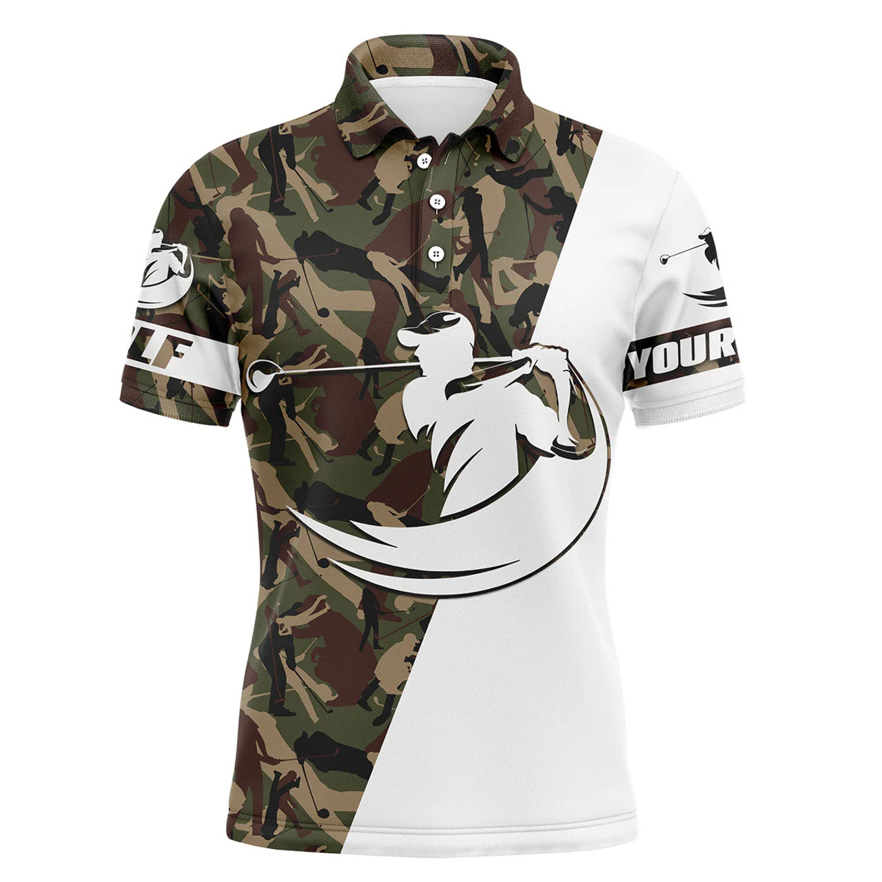 Custom Golf Men Polo Shirt - Custom Name White And Camo Apparel - Personalized Sports Gift For Golf Lover, Male, Husband, Boyfriend