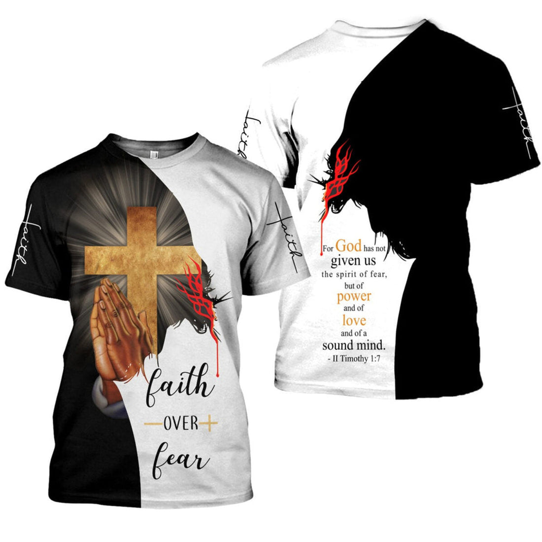 FUNSTUFFPRINT Faith Over Fear 3D All Over Printing T-Shirt, Trust In God T-Shirt, Sublimation Jesus 3D T-shirt