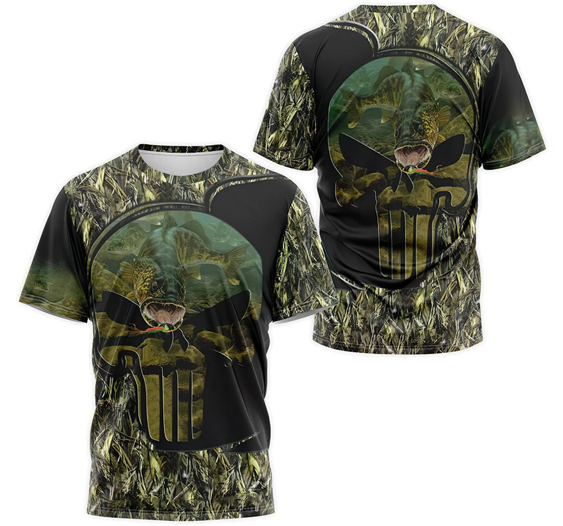 FUNSTUFFPRINT Personalized T-Shirt, Hoodie - Skull Walleye Fishing Leaves Camo 3D T-shirt