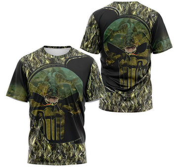 FUNSTUFFPRINT Personalized T-Shirt, Hoodie - Skull Walleye Fishing Leaves Camo 3D T-shirt