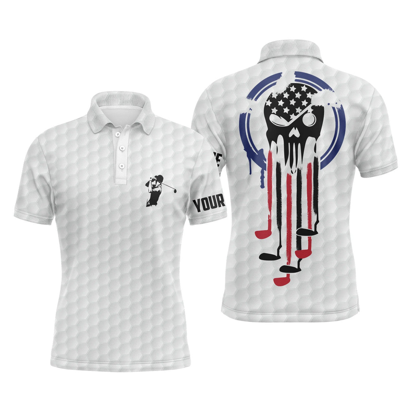 Custom Golf Men Polo Shirt - Custom Name White American Flag Reaper Apparel - Personalized Sports Gift For Golf Lover, Male, Husband, Boyfriend