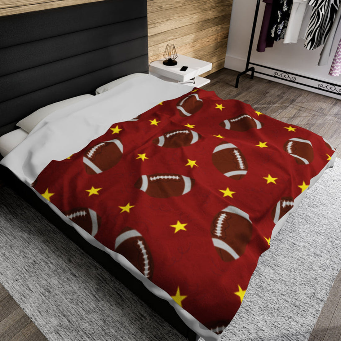 FUNSTUFFPRINT Red Football Velveteen Plush Blanket