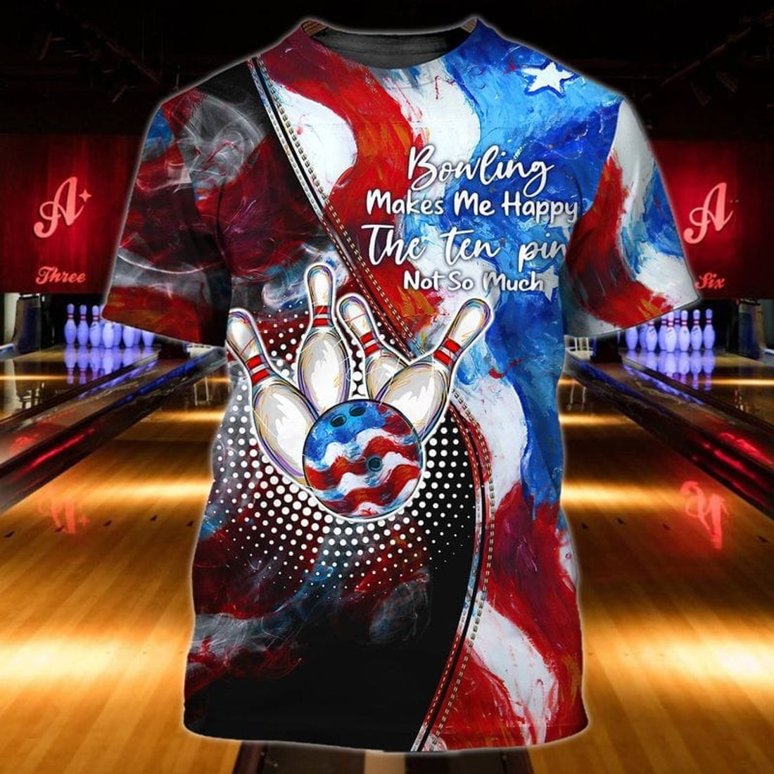 FUNSTUFFPRINT 3D Vintage Bowling Shirt For Men Women, Bowling Makes Me Happy T-Shirt, Bowling Team Shirt, Gift For Bowling Players 3D T-shirt