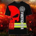 FUNSTUFFPRINT Black and Red Skull Firefighter Full Printed 3D Shirt, CoolesT-Shirt Gift for Firefighter 3D T-shirt