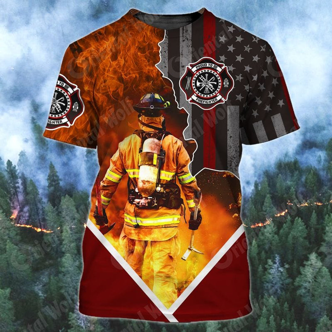 FUNSTUFFPRINT Proud To Be Firefighter US Smoke 3D Shirt, Attractive Apparel For Firefighter Lovers 3D T-shirt