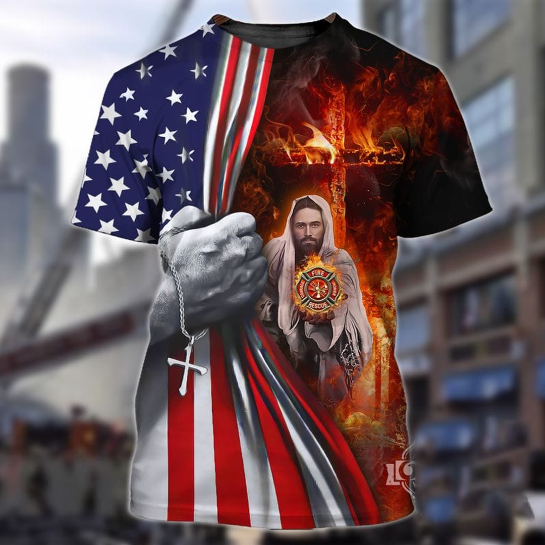 FUNSTUFFPRINT God Give Safe for US Firefighter 3D All Over Printed Shirt, Flag Shirt, Firefighter Shirt Coolspod 3D T-shirt