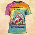 FUNSTUFFPRINT 3D All Over Printed Hippie T-Shirt, Old Woman Hippie Never Die, Hippie Classic Guitar T-Shirt, Hippie Gifts 3D T-shirt