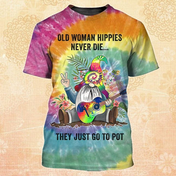FUNSTUFFPRINT 3D All Over Printed Hippie T-Shirt, Old Woman Hippie Never Die, Hippie Classic Guitar T-Shirt, Hippie Gifts 3D T-shirt