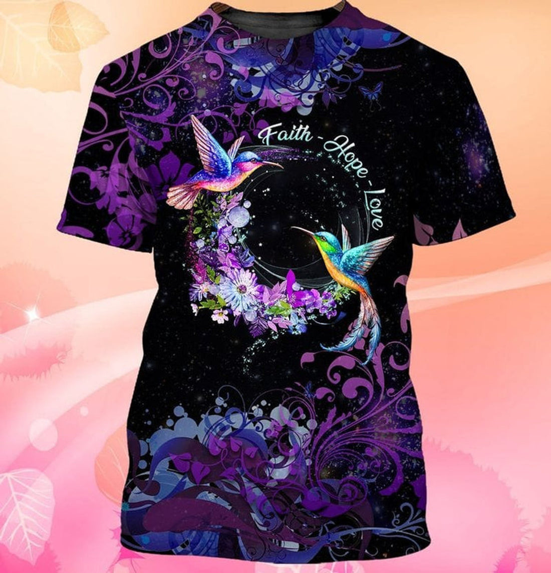 FUNSTUFFPRINT Faith Hope Love 3D Full PrinT-Shirt, Colorful Faith Hope Love Butterfly T-Shirt, Humming Bird Shirt 3D T-shirt