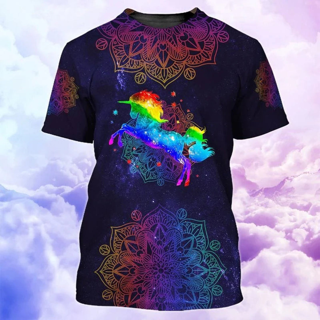 Mandala Unicorn 3D All Over Printed Shirt, Hippie Mandala Pattern Shirt