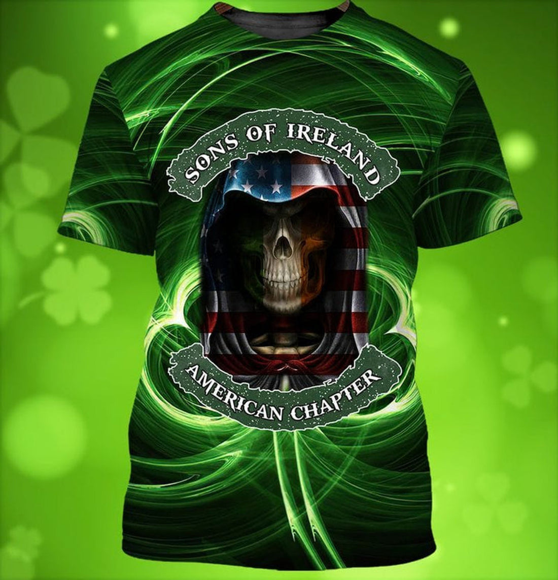 FUNSTUFFPRINT Son Of Ireland American Chapter Shirt, 3D All Over Print St Patrick Day Shirt, Skull American Patrick Day Shirt 3D T-shirt