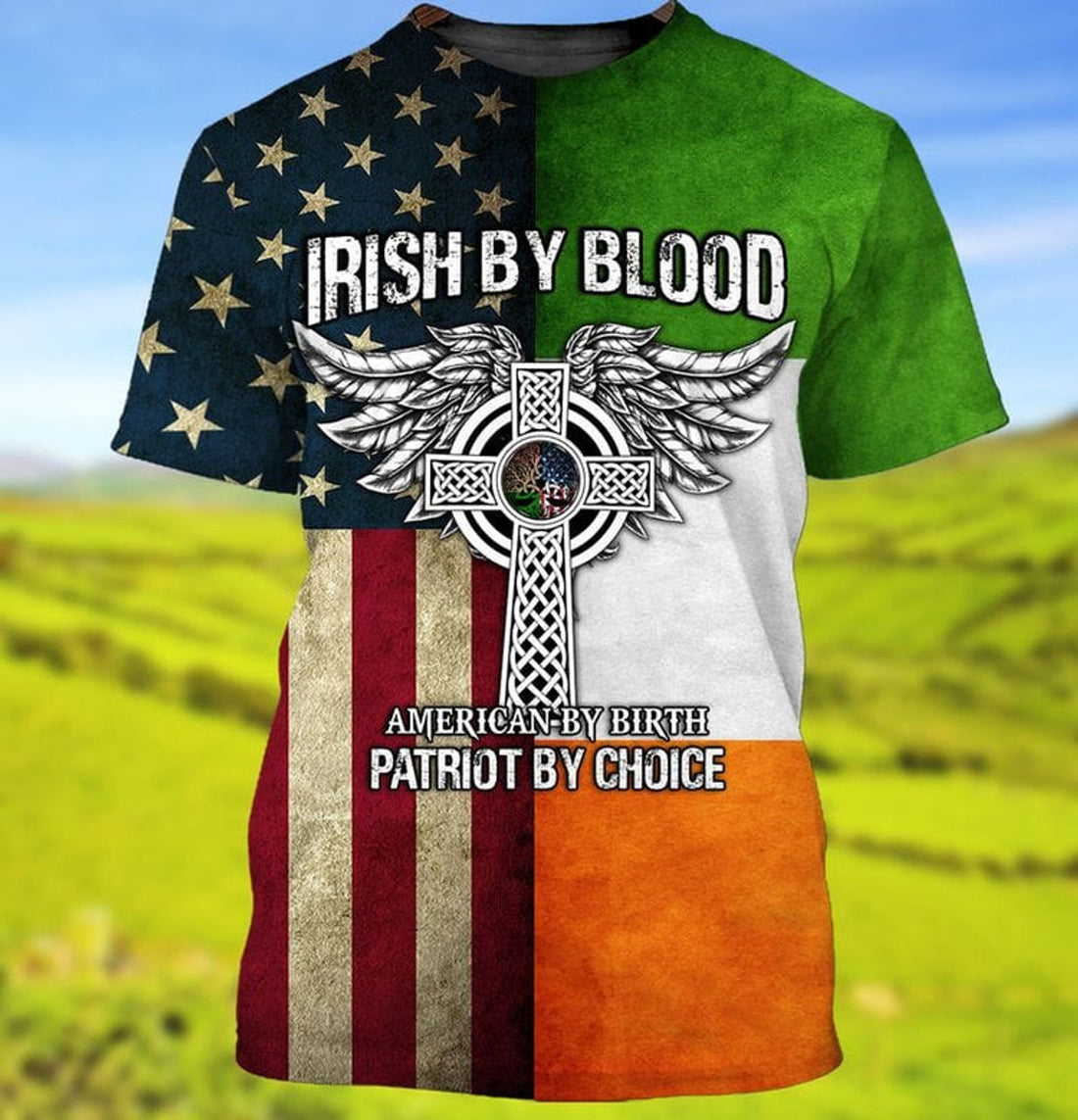 FUNSTUFFPRINT 3D All Over Print Irish By Blood St Patrick's Day Shirt, American By Birth Patriot By Choice 3D Shirt 3D T-shirt