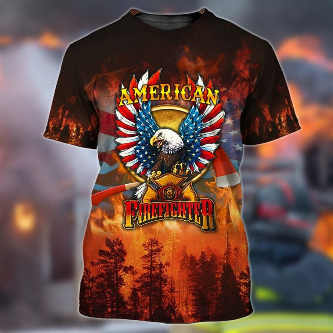 FUNSTUFFPRINT 3D All Over Print American Firefighter, Forest Fire Extinguishing Shirt, Idea Gift for Firefighter 3D T-shirt