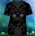 3D All Over Print Mitru Mandala Black CaT-Shirt, Black CaT-Shirts
