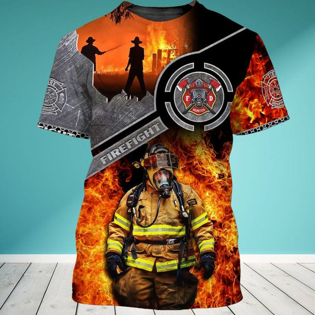 FUNSTUFFPRINT Proud To Be Firefighter US Smoke 3D Shirt, Attractive Apparel For Firefighter Lovers 3D T-shirt