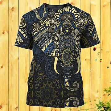 Elephant Mandala 3D All Over PrinT-Shirt For Men Women, Hippie Shirt Mandala Elephant Pattern