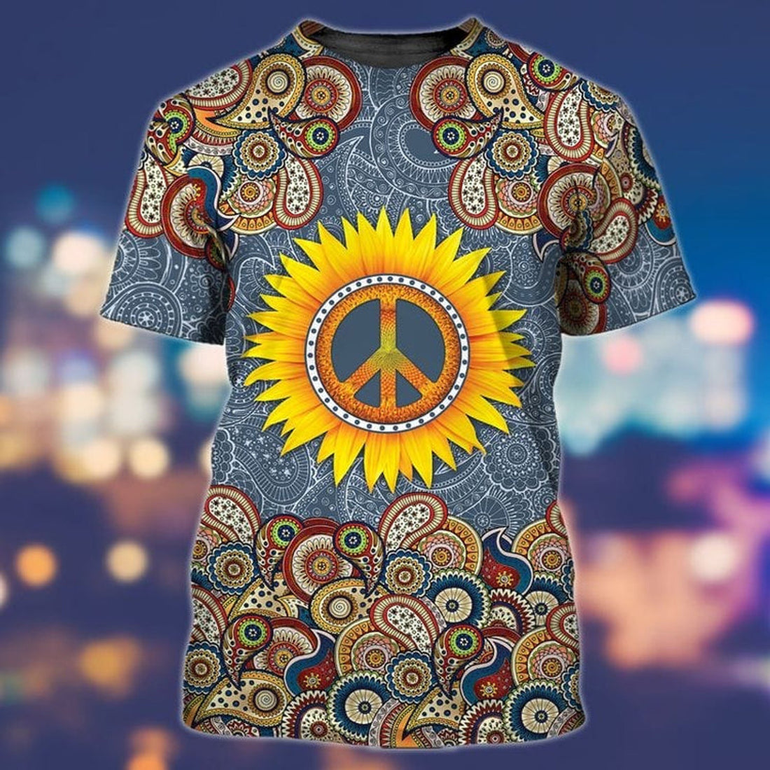 FUNSTUFFPRINT 3D All Over Print Peace Hippie Shirts, Sunflower Hippie Peace T-Shirt, Hipster Shirts, Vintage Hippie Shirt 3D T-shirt